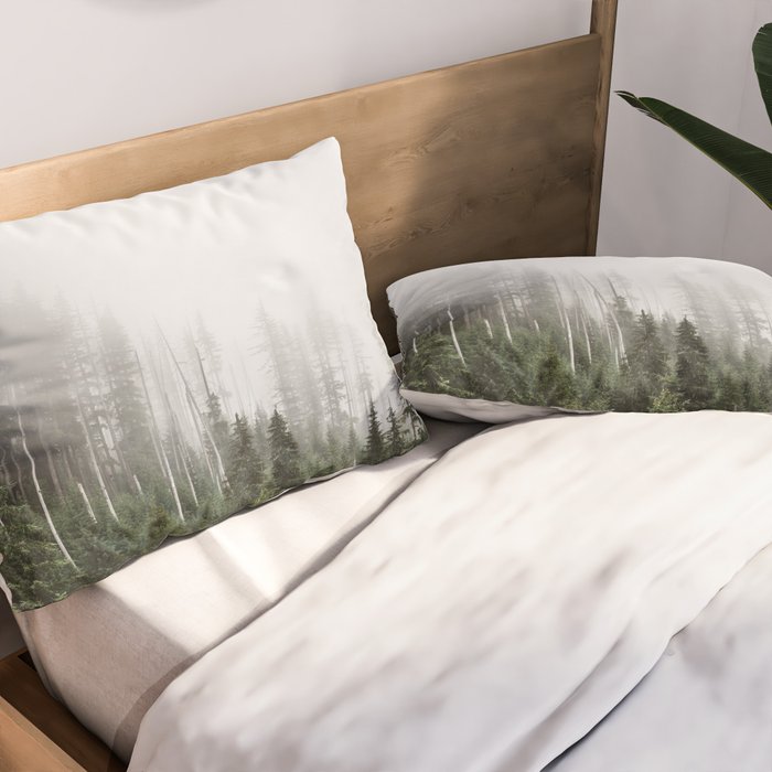 Pacific Northwest Forest - Misty Mountain Morning Pillow Sham Gallery Image 2