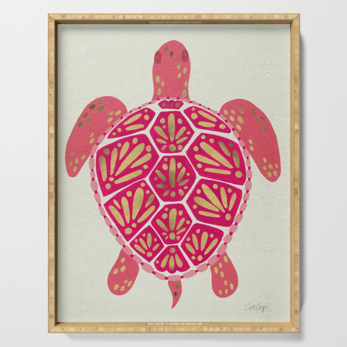 Sea Turtle in Pink & Gold Serving Tray Gallery Image 1