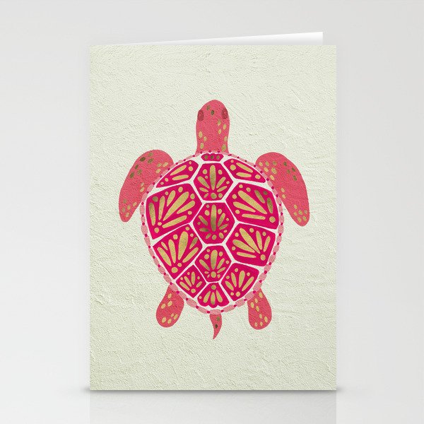 Sea Turtle in Pink & Gold Stationery Card Gallery Image 1