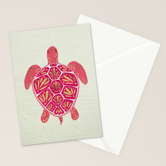 Sea Turtle in Pink & Gold Stationery Card Gallery Image 2