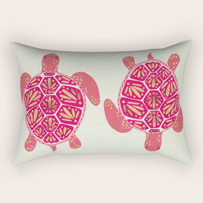 Sea Turtle in Pink & Gold Rectangular Pillow Gallery Image 2