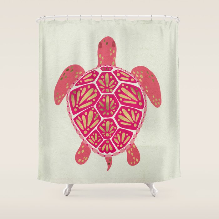 Sea Turtle in Pink & Gold Shower Curtain Gallery Image 1