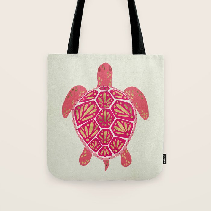 Sea Turtle in Pink & Gold Tote Bag Gallery Image 1
