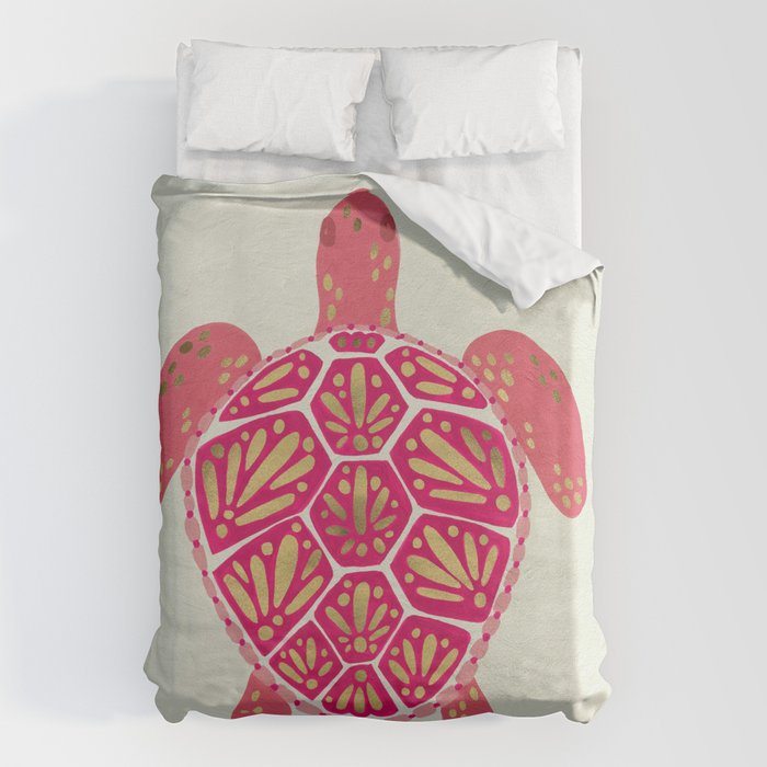 Sea Turtle in Pink & Gold Duvet Cover Gallery Image 1