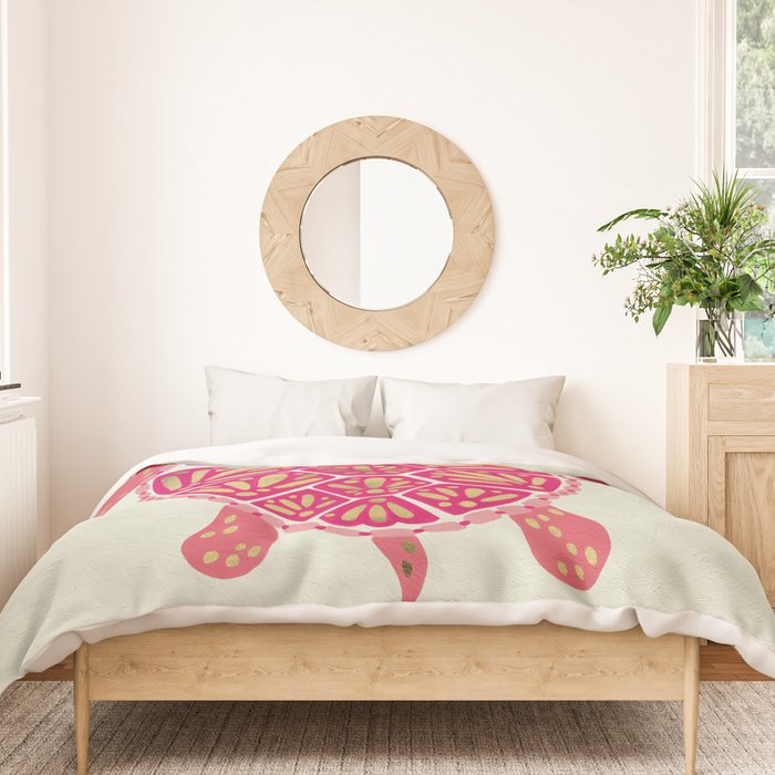 Sea Turtle in Pink & Gold Duvet Cover Gallery Image 3