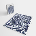 Boho Herringbone Pattern, Navy Blue and White Jigsaw Puzzle Gallery Image 2