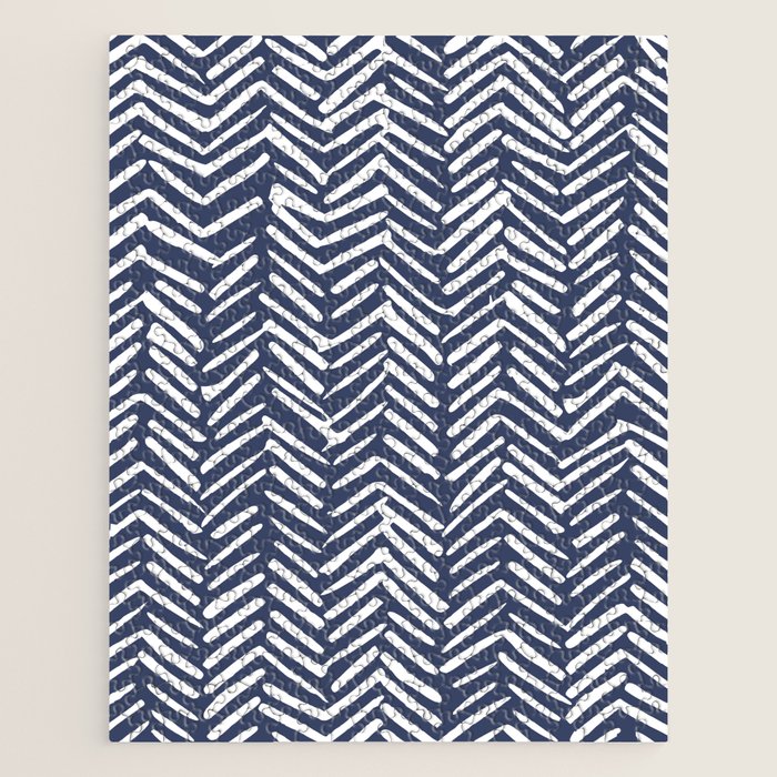 Boho Herringbone Pattern, Navy Blue and White Jigsaw Puzzle Gallery Image 1