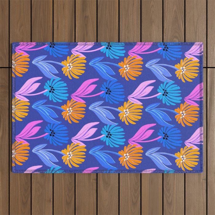 Rainbow Wildflower Floral Pattern Outdoor Rug Gallery Image 1