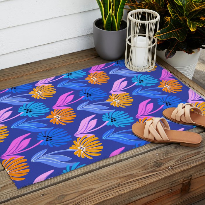 Rainbow Wildflower Floral Pattern Outdoor Rug Gallery Image 2