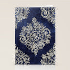 Cream Floral Moroccan Pattern on Deep Indigo Ink Stationery Card Gallery Image 2