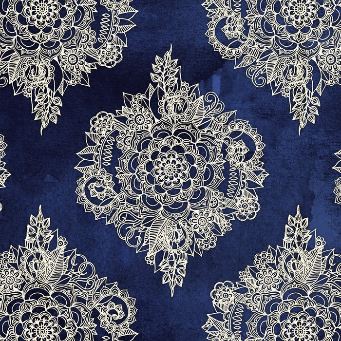 Cream Floral Moroccan Pattern on Deep Indigo Ink Coffee Mug Gallery Image 2