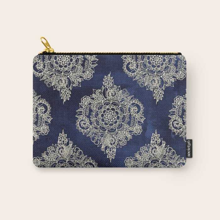 Cream Floral Moroccan Pattern on Deep Indigo Ink Carry All Pouch Gallery Image 1