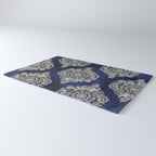 Cream Floral Moroccan Pattern on Deep Indigo Ink Rug Gallery Image 3