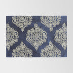 Cream Floral Moroccan Pattern on Deep Indigo Ink Rug Gallery Image 2