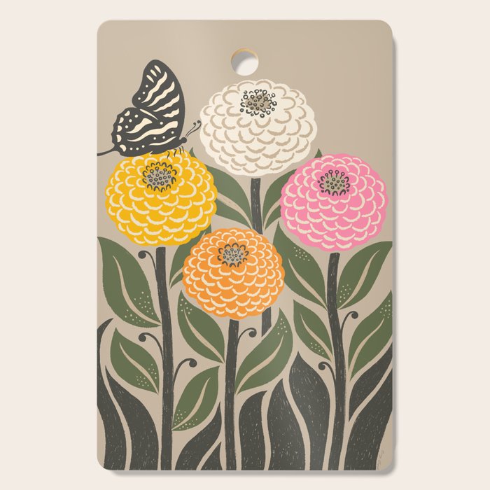 Bloom Wildly - Colorful Zinnia Flowers and Butterfly Cutting Board Gallery Image 1