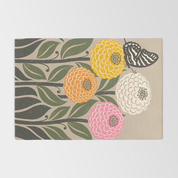 Bloom Wildly - Colorful Zinnia Flowers and Butterfly Rug Gallery Image 2