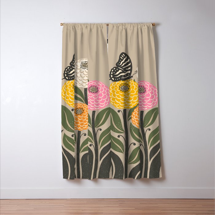 Bloom Wildly - Colorful Zinnia Flowers and Butterfly Window Curtain Gallery Image 3