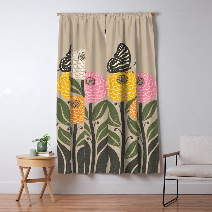 Bloom Wildly - Colorful Zinnia Flowers and Butterfly Window Curtain Gallery Image 5