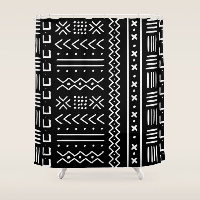 Black hand drawn mudcloth Shower Curtain Gallery Image 1
