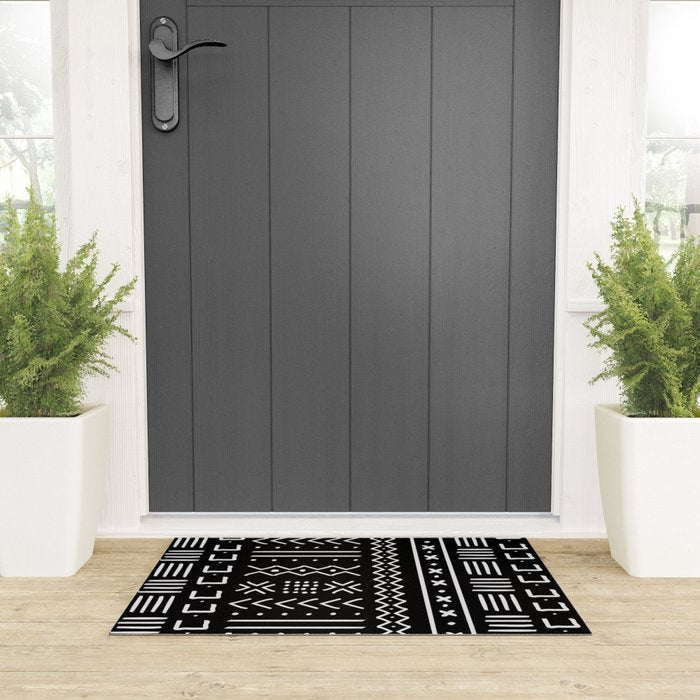 Black hand drawn mudcloth Welcome Mat Gallery Image 3