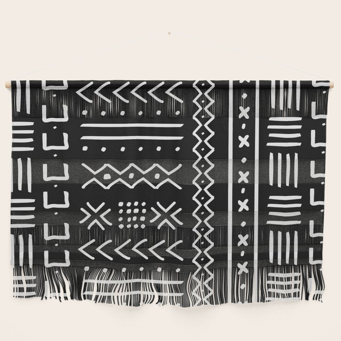Black hand drawn mudcloth Wall Hanging Gallery Image 1