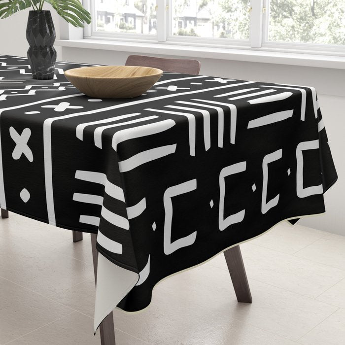 Black hand drawn mudcloth Tablecloth Gallery Image 3
