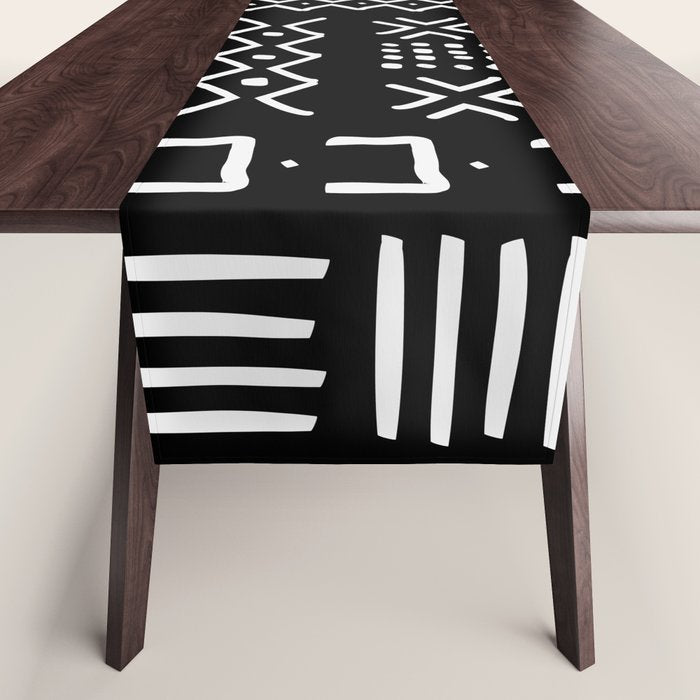 Black hand drawn mudcloth Table Runner Gallery Image 1