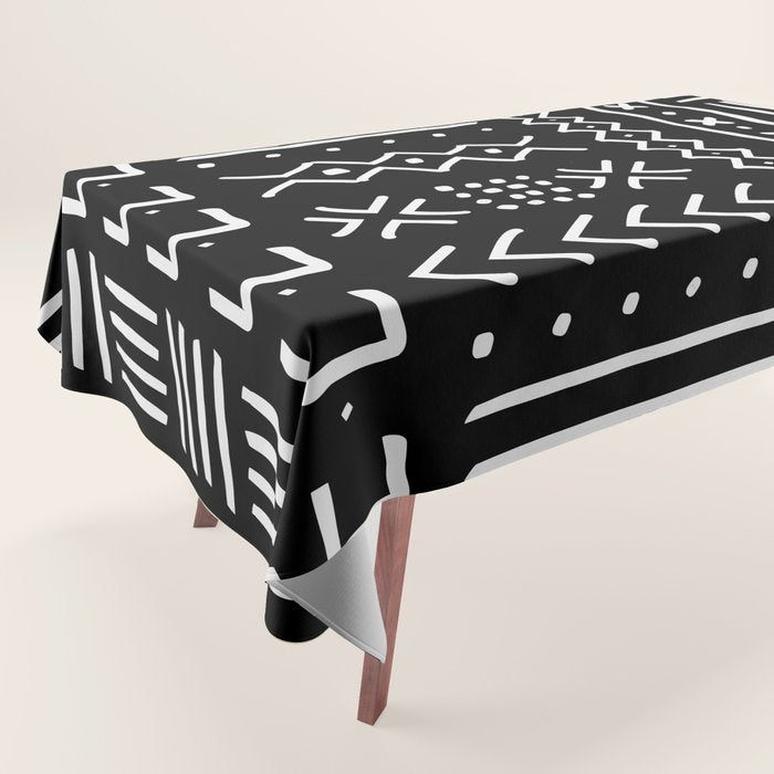 Black hand drawn mudcloth Tablecloth Gallery Image 1