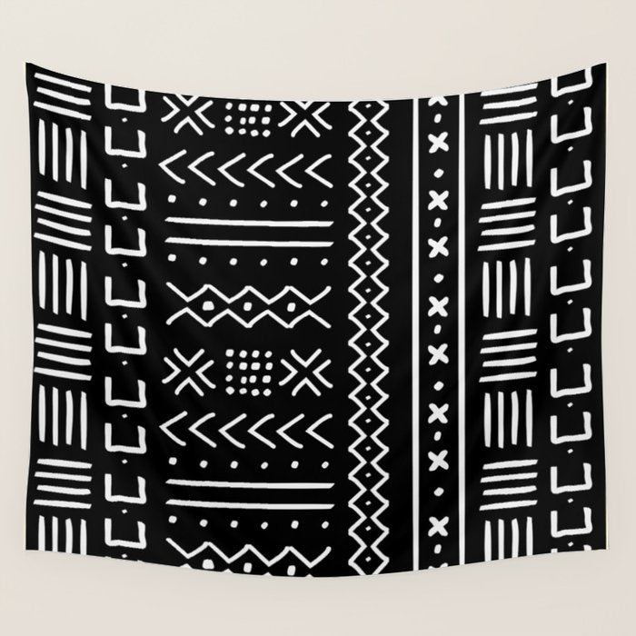 Black hand drawn mudcloth Wall Tapestry Gallery Image 4