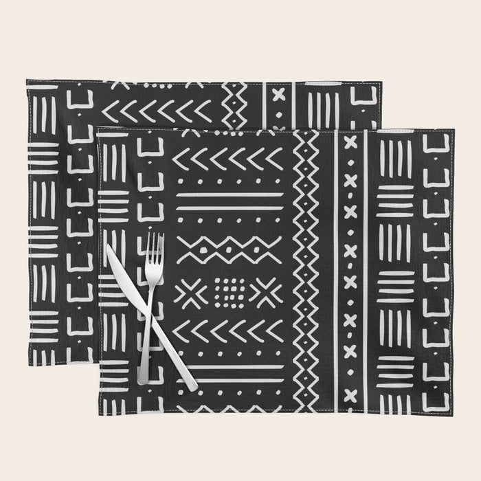 Black hand drawn mudcloth Placemat Gallery Image 1