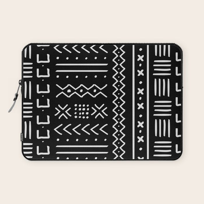 Black hand drawn mudcloth Laptop Sleeve Gallery Image 1