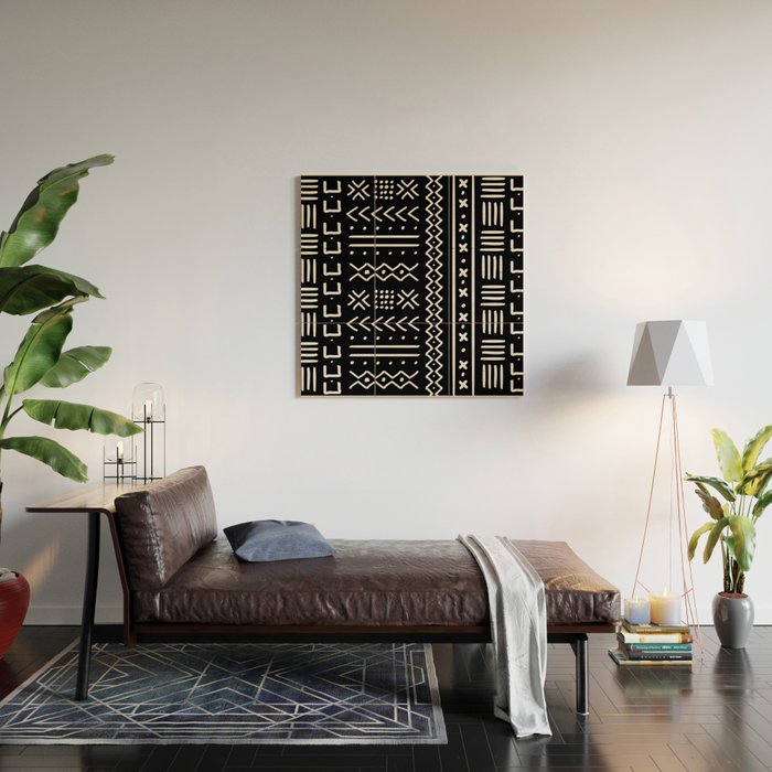 Black hand drawn mudcloth Wood Wall Art Gallery Image 2