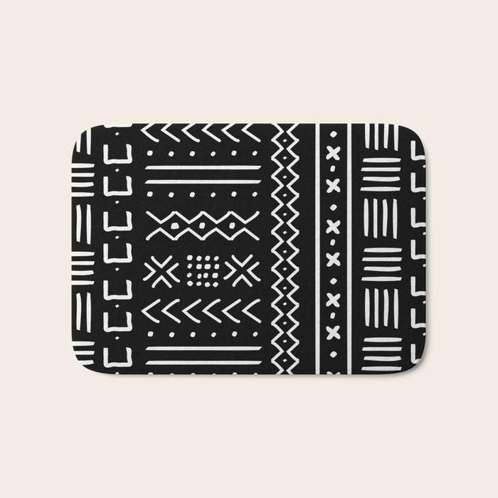 Black hand drawn mudcloth Bath Mat Gallery Image 1