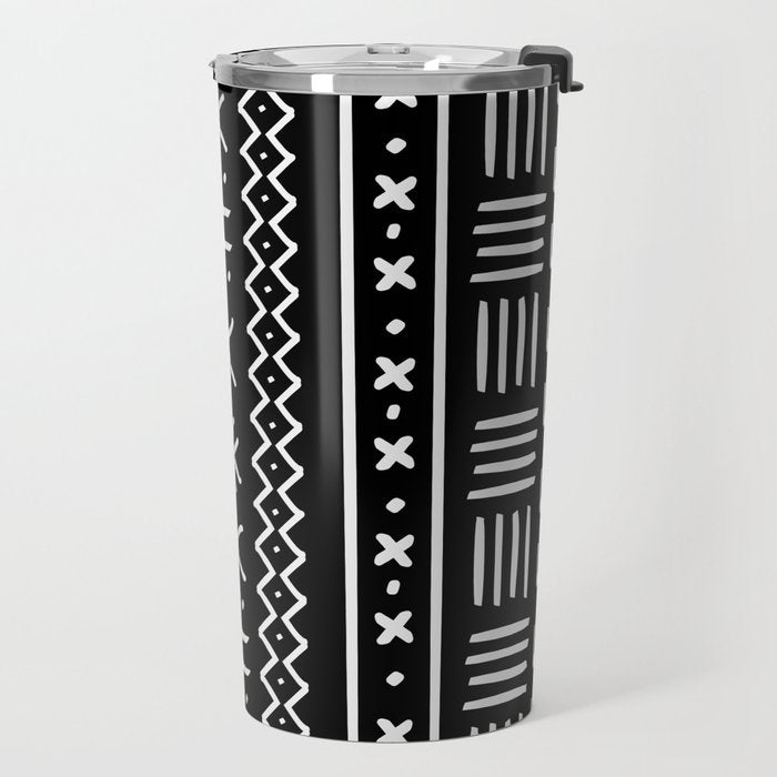 Black hand drawn mudcloth Travel Mug Gallery Image 2