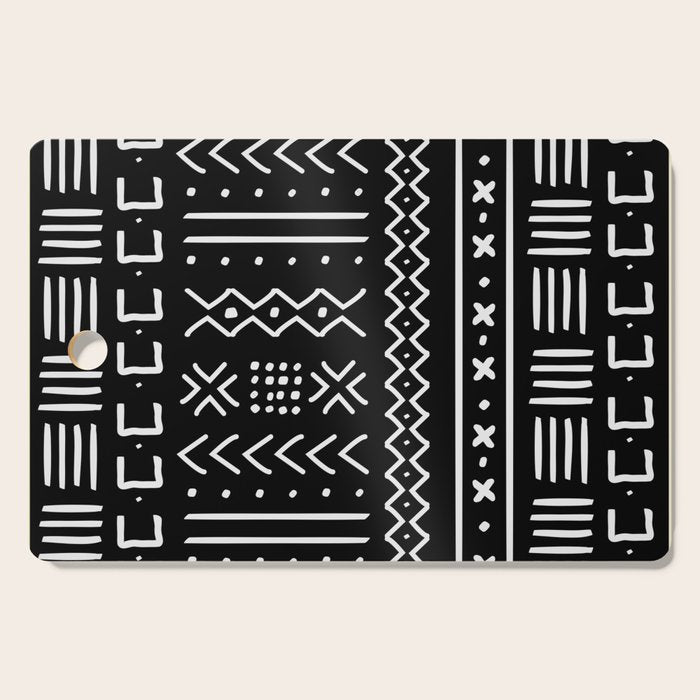 Black hand drawn mudcloth Cutting Board Gallery Image 1