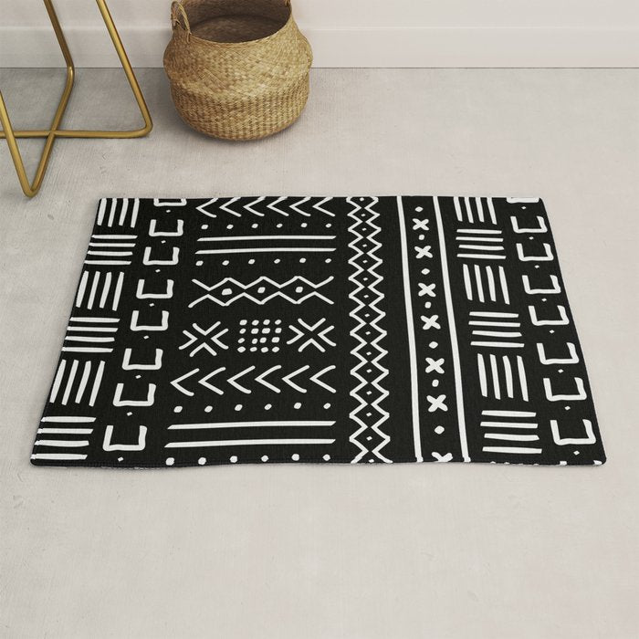 Black hand drawn mudcloth Rug Gallery Image 1
