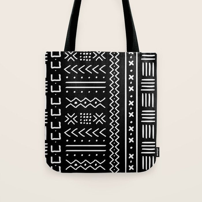 Black hand drawn mudcloth Tote Bag Gallery Image 1