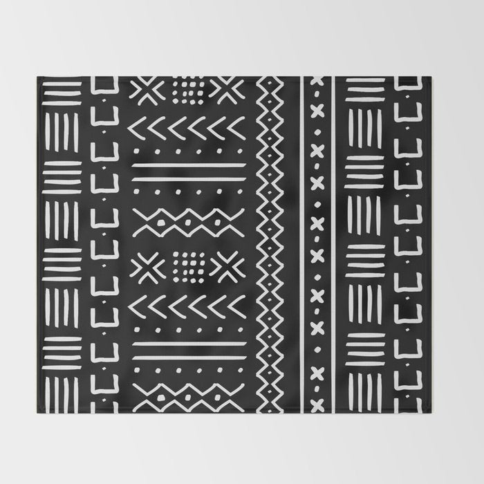 Black hand drawn mudcloth Throw Blanket Gallery Image 2