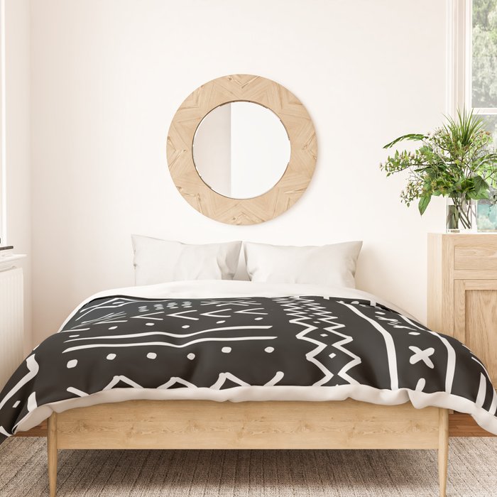 Black hand drawn mudcloth Duvet Cover Gallery Image 3