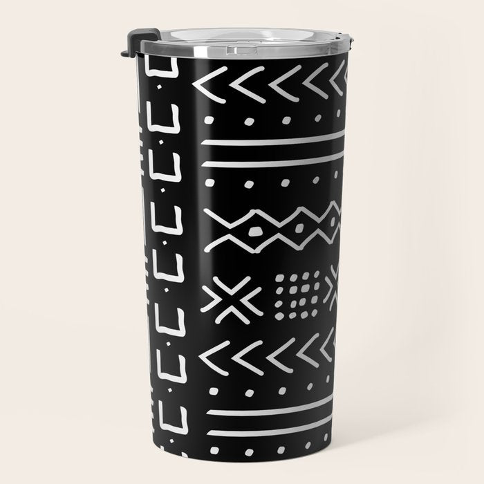 Black hand drawn mudcloth Travel Mug Gallery Image 3