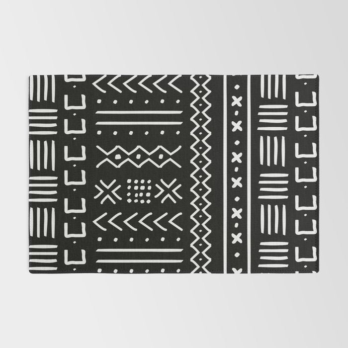 Black hand drawn mudcloth Rug Gallery Image 2