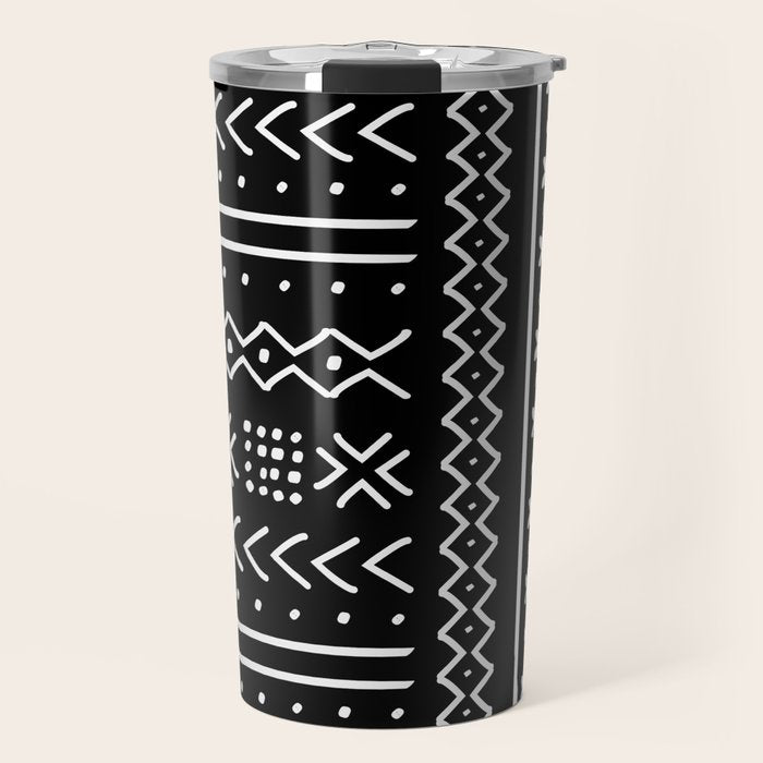 Black hand drawn mudcloth Travel Mug Gallery Image 1