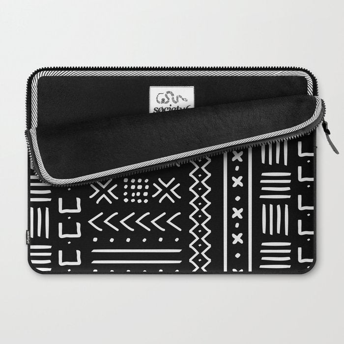 Black hand drawn mudcloth Laptop Sleeve Gallery Image 2