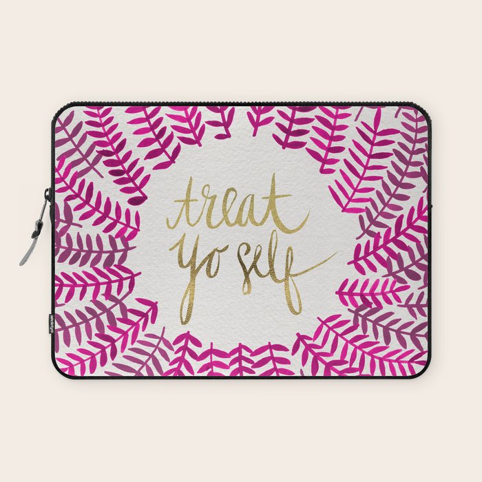Treat Yo Self â Pink & Gold Laptop Sleeve Gallery Image 1