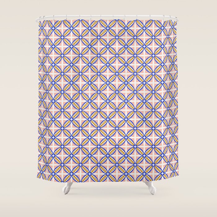 Palm Springs Orchid Tile - Pink and Cobalt Shower Curtain Gallery Image 1