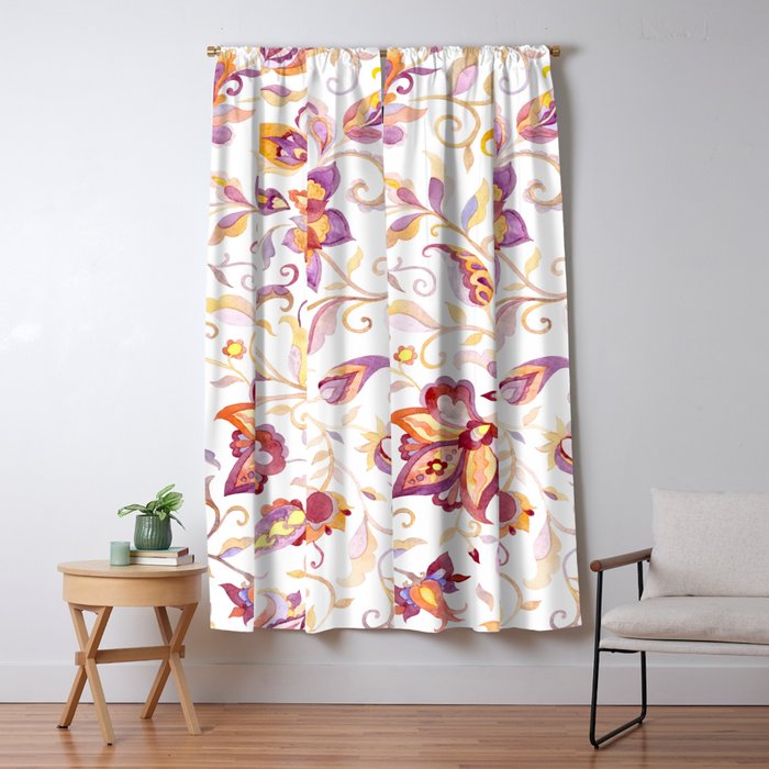 Exotic Oriental Chintz Peach Pink Floral Pattern Window Curtain Gallery Image 5