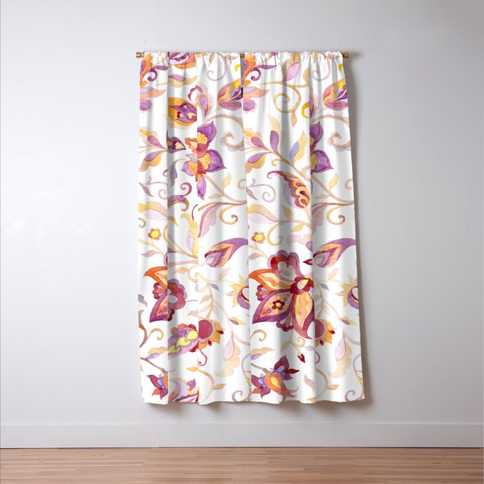Exotic Oriental Chintz Peach Pink Floral Pattern Window Curtain Gallery Image 3
