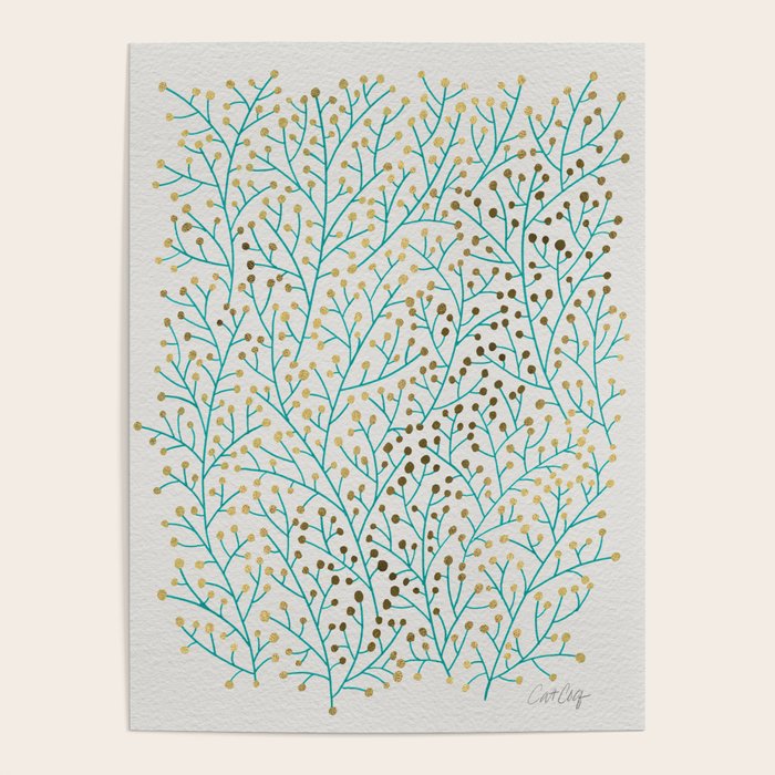 Berry Branches - Turquoise & Gold Poster Gallery Image 4