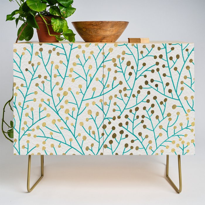 Berry Branches - Turquoise & Gold Credenza Gallery Image 1