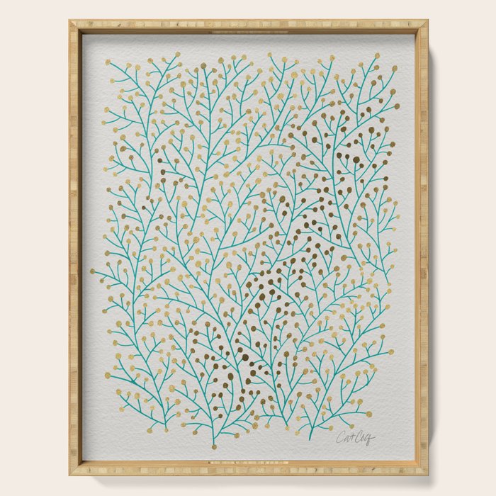 Berry Branches - Turquoise & Gold Serving Tray Gallery Image 1